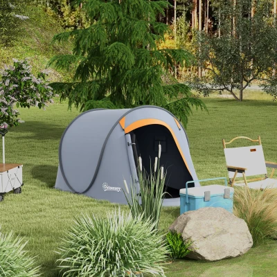 Outsunny Tenda de Campismo para 1-2 Pessoas Impermeável de 2000 mm com Bolsa de Transporte para Pesca 245x148x105 cm Cinzento