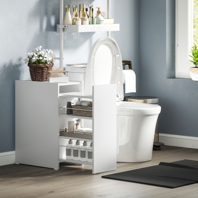 HOMCOM Armário de Casa de Banho com Gaveta Deslizante e Rodas 3 Compartimentos Móvel Auxiliar para Espaços Pequenos 47x30x66,5 cm Branco