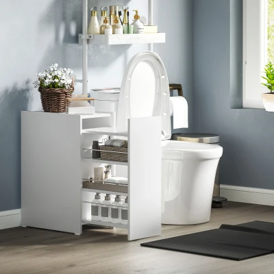 HOMCOM Armário de Casa de Banho com Gaveta Deslizante e Rodas 3 Compartimentos Móvel Auxiliar para Espaços Pequenos 47x30x66,5 cm Branco