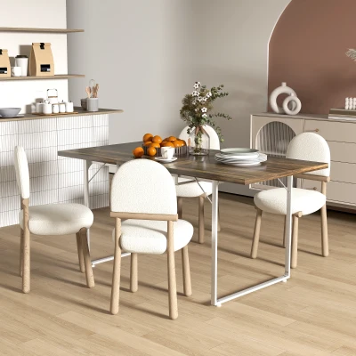 HOMCOM Mesa de Refeição Extensível Retangular para 4-6 Pessoas com Pés Metálicos 120-160x80x75 cm Madeira e Branco