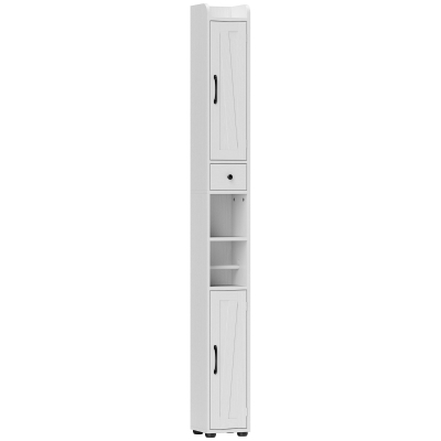 HOMCOM Coluna Casa de Banho com Compartimento Aberto Prateleiras Ajustáveis e Suporte para Papel Higiênico 20x20x185 cm Branco