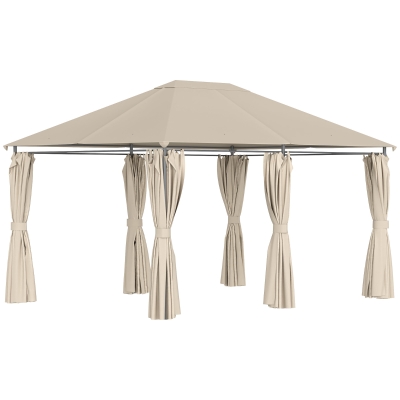 Outsunny Pégola de Jardim Pérgola de Exterior com Paredes Laterais Amovíveis e Estrutura de Aço 398x300x272 cm Cáqui