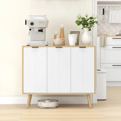 HOMCOM Aparador de Cozinha Moderno com Prateleiras Ajustáveis 2 Armários e Anti-Tombo 91,5x35x77,4 cm Branco e Madeira
