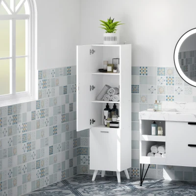 HOMCOM Mobile da Bagno con Armadietto a 3 Ripiani Bianco