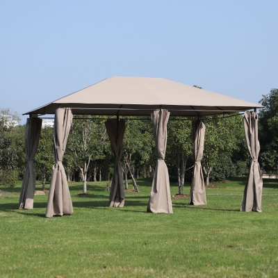 Outsunny Pégola de Jardim Pérgola de Exterior com Paredes Laterais Amovíveis e Estrutura de Aço 398x300x272 cm Cáqui