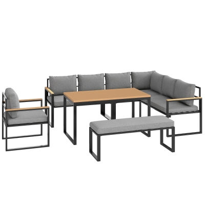 Outsunny 6-Piece L-Shaped Garden Furniture Set Natural Wood