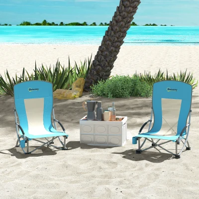 Outsunny 2er Set Campingstühle klappbar Campingstuhl mit Getränkehalter Netzrückenlehne bis 120 kg Blau