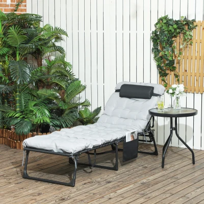 Outsunny Lettino Prendisole Pieghevole con Cuscino e Tasca Grigio
