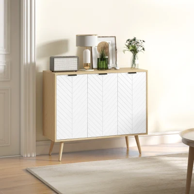 HOMCOM Aparador de Cozinha Moderno com Prateleiras Ajustáveis 2 Armários e Anti-Tombo 91,5x35x77,4 cm Branco e Madeira