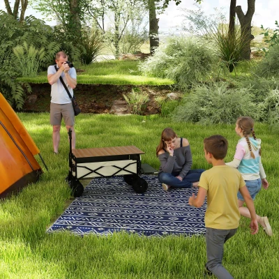 Outsunny Tapete de Exterior 182x274 cm Tapete Reversível com Padrão Geométrico e Bolsa de Transporte Azul