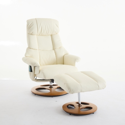 PU Upholstered Massage Recliner with Ottoman Footstool, White