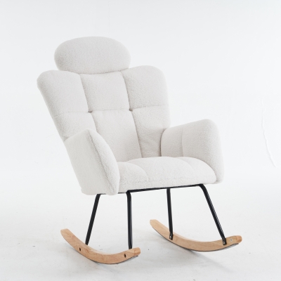 Teddy Fabric Rocking Chair with Tufted Upholstery, White