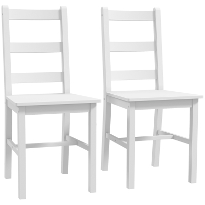 HOMCOM Eetkamerstoelen 2-delige set, Houten keukenstoel met lattenrugleuning, Antislip 41,5 x 46 x 90 cm Wit