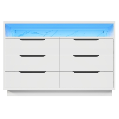 Marbled 6-Drawer Sideboard with RGB LED Lighting, White