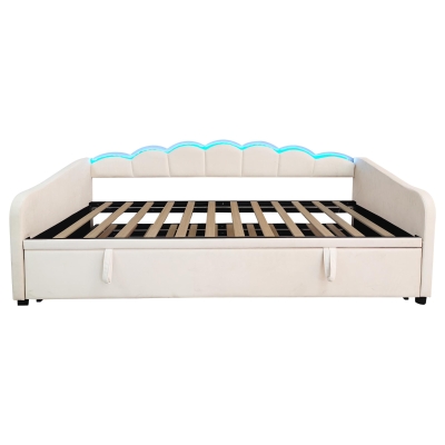 Petal Shape Sofa Bed with RGB LED Lighting, Beige