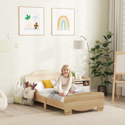 AIYAPLAY Cama Infantil de Madera con Barandillas y Diseño de Oso Estructura Baja para Niños de 3-6 Años 143,5x80x55 cm Natural