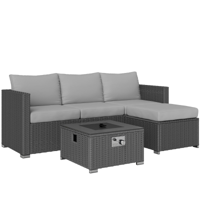 Outsunny 5-Piece Rattan Furniture Set with Fire Pit Table Grey