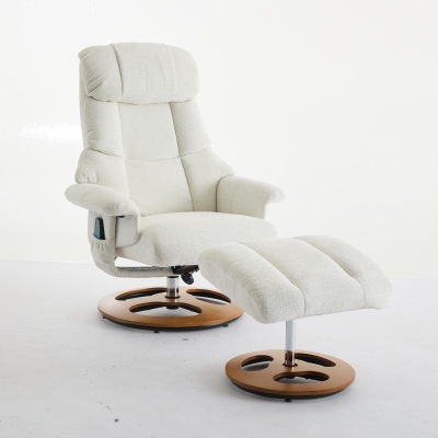 Chenille Upholstered Massage Recliner with Ottoman Footstool, White