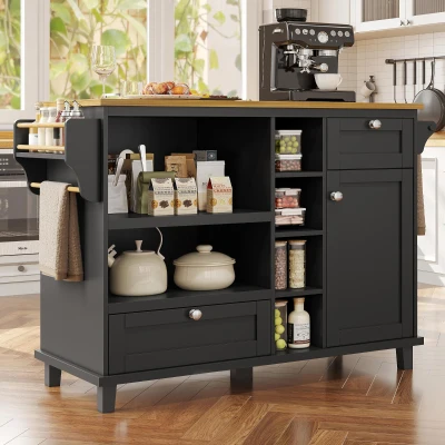 Mobile Kitchen Trolley with 5 Wheels, Black