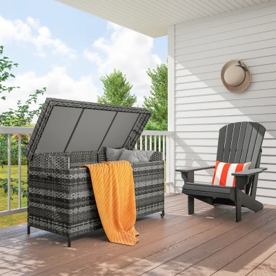 Outsunny Rattan Garden Storage Box Gas Lift Dark Grey