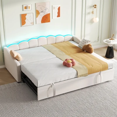 Petal Shape Sofa Bed with RGB LED Lighting, Beige
