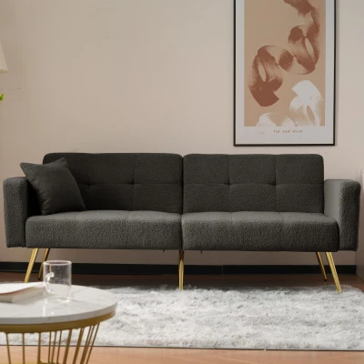 Modern Loveseat with Adjustable Backrest, Dark Grey