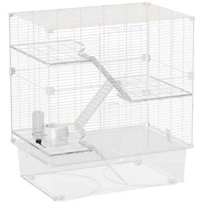 PawHut Jaula para Animales Pequeños con Múltiples Niveles Bandeja y Accesorios Incluidos 73x47x80 cm Blanco
