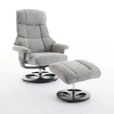 Chenille Upholstered Massage Recliner with Ottoman Footstool, Grey
