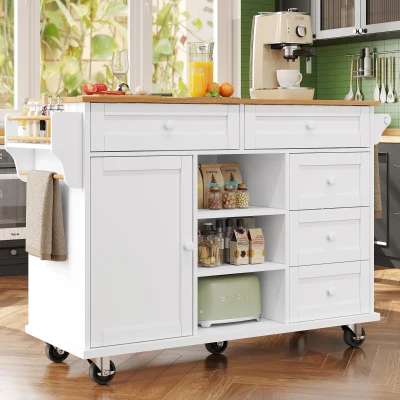 Dining Trolley with Drawer-Storage Cabinet, White