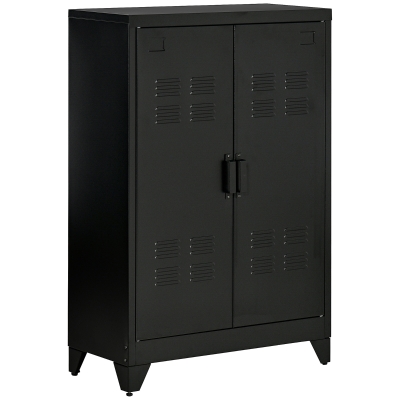 HOMCOM Armario Metálico con Doble Puerta y 2 Baldas Ajustables Mueble Multiusos para Oficina Salón Dormitorio 75x33x110cm Negro