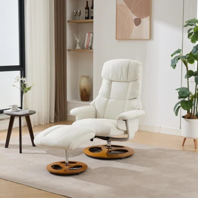 Chenille Upholstered Massage Recliner with Ottoman Footstool, White