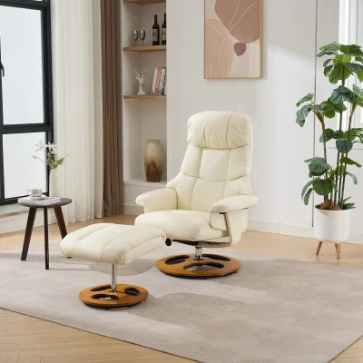PU Upholstered Massage Recliner with Ottoman Footstool, White