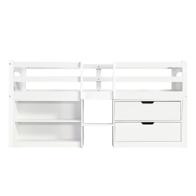 Children's Wooden Storage Bed with Safety Guardrail, White
