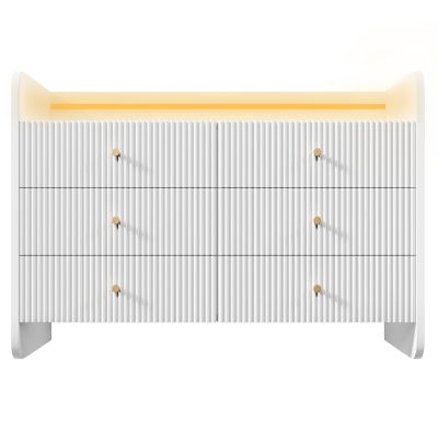 Fluted 6-Drawer Sideboard with RGB LED Lighting, White