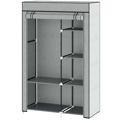 HOMCOM Schrank aus Stoff, Aufbewahrungslösung, 6 Regale, 1 Kleiderstange, Grau