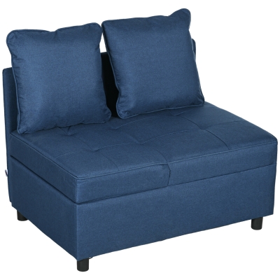 HOMCOM Sofá Cama 3 em 1 Sofá de 2 Lugares com Encosto Ajustável Sofá Cama Individual com Almofadas 65x98x69 cm Azul