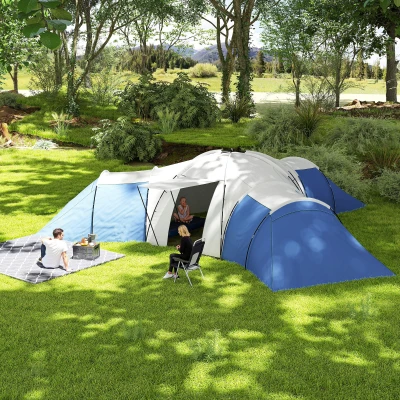 Outsunny 6-9 Man Tent with Bedrooms & Living Room Blue