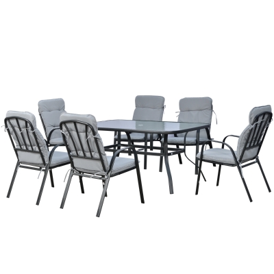 Outsunny 7 Piece Garden Dining Set Grey, Glass Table & Chairs