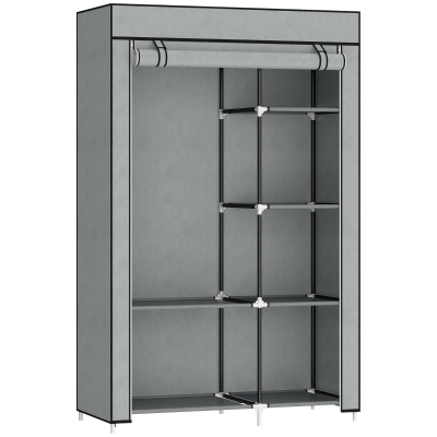 HOMCOM Fabric Wardrobe Portable with 6 Shelves Light Grey