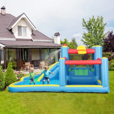AIYAPLAY Castillo Hinchable 5 en 1 con Tobogán Piscinas y Canasta Incluye Inflador y Bolsa de Transporte 385x290x180cm Multicolor