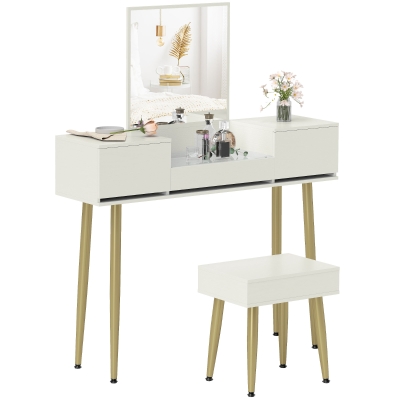 HOMCOM Set Tavolo Trucco con 3 Cassetti e Specchio con Sgabello