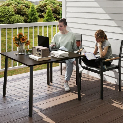 Outsunny Outdoor Esstisch mit Schirmloch, Metallgestell, 100x100x72 cm, Braun/Schwarz