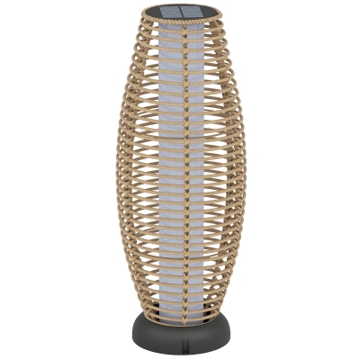 Outsunny Candeeiro de Jardim em Vime Sintético Candeeiro Solar de Exterior com Luzes LED Ligar e Desligar Automático Ø26x72 cm Madeira