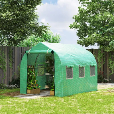Outsunny Estufa tipo Túnel 3x2x2 m Estufa de Exterior com 6 Janelas de Malha e Porta Estufa de Cultivos para Pátio Jardim Verde