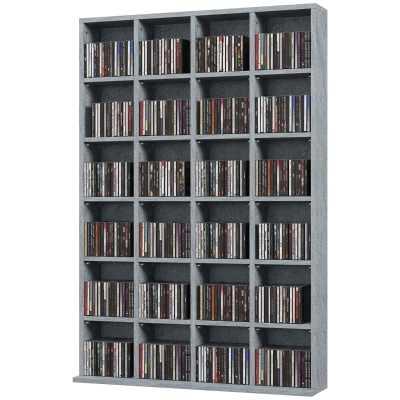 HOMCOM Bibliothèque Bois Gris 89x130,5cm 480CD/312DVD Ajustable