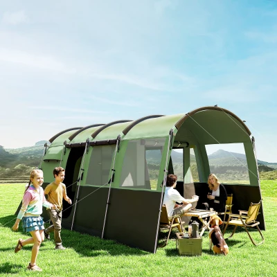 Outsunny 8-Person Tunnel Camping Tent Waterproof Green