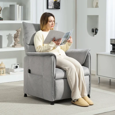 HOMCOM Poltrona Relax Reclinável Elétrica com Função Memória Apoio para Pés Controlo Remoto e Bolsos Laterais 80x83x104 cm Cinzento