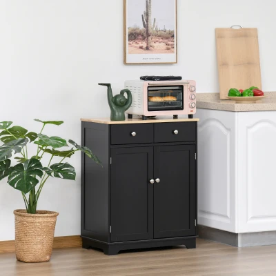 HOMCOM Buffet Salon Noir Bois 68x40x85cm avec Placards et Tiroirs
