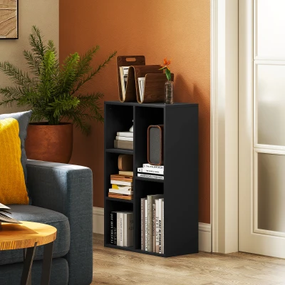 HOMCOM Bibliothèque 2 Niveaux 50x24x80cm Noir Compartiments