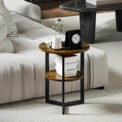 HOMCOM Table d'Appoint Ronde Industrielle Ø40cm avec Rangement